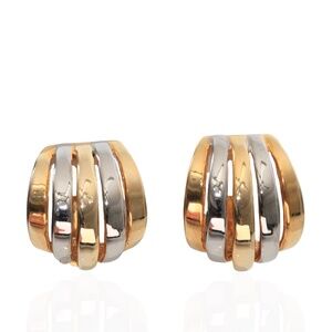 Vintage 1980s Two Tone Gold Silver Ribbed Dome Clip On Earrings